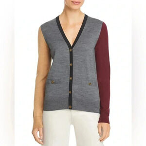 TORY BURCH merino wool v neck mustard yellow cardigan sweater size Small